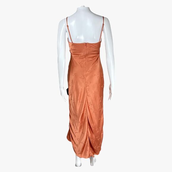Lulus Women's Floral Satin Sheer Dress in Rust Orange Size M Glam Party - Picture 3 of 6